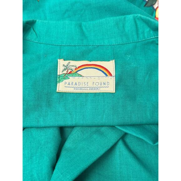 Paradise Found Green Short Sleeve Parrot Casual Button Shirt Size L Large - Picture 7 of 7